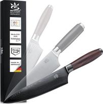 „SOLINGEN DELUXE MYII“ virėjo peilis / Damasko peilis – „Sharp“ profesionalus virtuvinis peilis, pagamintas Vokietijoje iš ledu grūdinto Damasko plieno VG10 su DLC danga + ergonomiška riešutmedžio rankena