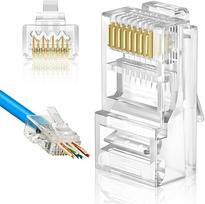 „Solsop“ 23 AWG RJ45 Cat6A Cat6 jungtis, 3 kontaktų, paauksuota, praeinamoji RJ45 8P8C modulinė jungtis, UTP Ethernet galiniai elementai, skirti neekranuotoms susuktoms poroms, vientisiems arba standartiniams tinklo kabeliams – skaidri (100 vnt. pakuotė)