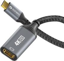 „Sonero®“ 4K USB-C į HDMI adapteris, HDMI lizdas į USB-C kištuką, 4K 60 Hz, 18GB/s, medvilninis apvalkalas, pilkos ir juodos spalvos, 0,10 metro