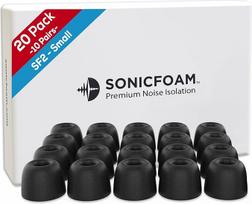 „SONICFOAM“ ausinių antgaliai iš atminties putų – aukščiausios kokybės triukšmo izoliaciją užtikrinantys atsarginiai ausinių antgaliai iš putų, 20 vnt. rinkinys, skirti į ausį įdedamoms ausinėms (SF2, maži, juodi)