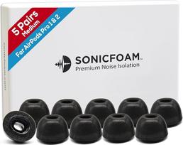 „SONICFOAM“ ausinių antgaliai iš atminties putų – aukščiausios kokybės triukšmo izoliaciją užtikrinantys atsarginiai putų ausinių antgaliai, 10 vnt. rinkinys, skirtas „AirPods Pro 1“ ir „2“ (SFAIR, vidutinio dydžio, juodi)
