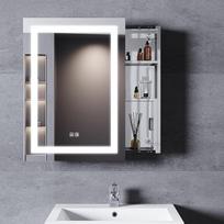 „SONNI LED“ vonios veidrodinė spintelė, 70 x 50 cm, 3 spalvų apšvietimas su reguliuojamu ryškumu + lizdas + rasos pašalinimo funkcija, nerūdijančio plieno veidrodinė spintelė su stumdomomis durimis ir jutikliniu jungikliu, vonios vaistų spintelė su atmint