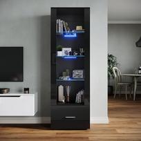 „SONNI“ stiklinė vitrina su LED apšvietimu, 4 lentynos, 1 stalčius, 55 x 35 x 172 cm, juoda | Svetainės vitrina su blizgiu fasadu, stacionari vitrina, vitrininė spinta, kolekcionierių vitrina, skirta svetainei, valgomajai ir miegamajam