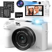 „SOPPY 5K“ skaitmeninis fotoaparatas, patobulinta 75 MP savęs fotografavimo kamera su „Wi-Fi“ funkcija, skirta „YouTube“, 16 kartų skaitmeninis priartinimas, 32GB atminties kortelė, 2 baterijos, kompaktiškas, skirtas vaikams, paaugliams ir pradedantiesie