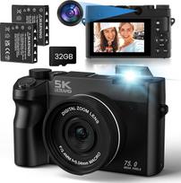 „SOPPY“ 5K skaitmeninis fotoaparatas, patobulinta 75 MP savęs fotografavimo kamera su „Wi-Fi“ funkcija, skirta „YouTube“, 16 kartų skaitmeninis priartinimas, 32GB atminties kortelė, 2 baterijos, kompaktiškas, skirtas vaikams, paaugliams ir pradedantiesie