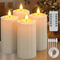 „SoulBay“ 4 LED žvakės, įkraunamos, skirtos naudoti lauke, su laikmačio funkcija ir nuotolinio valdymo pultu | USB-C įkraunamos žvakės, 13 cm LED stulpelinės žvakės, mirguliuojančios, atsparios vandeniui, skirtos sodui, balkonui, kambariui, Helovino dekor