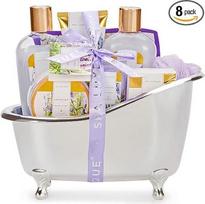 „SPA LUXETIQUE“ vonios dovanų rinkinys moterims – 8 dalių levandų aromato sveikatingumo rinkinys moterims, grožio rinkinys gimtadienio proga su dekoratyvine vonia, Motinos dienos dovana, Kalėdų dovanos, Valentino dienos dovana