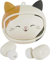 „Squishmallows“ „Cam The Cat“ belaidės ausinės su veido išvaizdą keičiančiu įkrovimo dėklu, grojimo / pauzės mygtuku, įmontuotu mikrofonu skambučiams, 10 metrų „Bluetooth“ veikimo nuotoliu ir garsumo reguliatoriumi