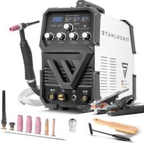 „Stahlwerk“ inertinių dujų suvirinimo aparatas „2-in-1“ – kombinuotas AC/DC TIG 200 ST | TIG ir MMA (E-Hand/ARC) iki 200 A, RF uždegimas, „Hotstart“, „Anti Stick“, 2T ir 4T režimai, AC TIG suvirinimas aliuminiui, IGBT technologija.