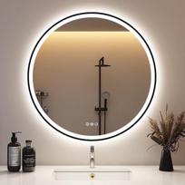 „STARLEAD“ apvalus vonios veidrodis su apšvietimu, 80 cm skersmens, apvalus LED veidrodis su „Bluetooth“, reguliuojamas apšvietimas, 3 šviesos spalvos, apsauga nuo rasojimo, apšvietimo nustatymų atmintis, IP44, grūdintas stiklas, juodas vonios veidrodis