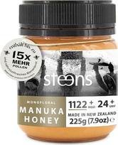 „Steens“ manukos medus MGO 1122+ – 225 g, grynas, neapdorotas, 100 % sertifikuotas UMF 24+ – manukos medus, kurio MGO koncentracija viršija 1000 – išpilstytas ir užsandarintas Naujojoje Zelandijoje