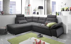„Stella Trading“ JAKARTA kampinis sofos-lovos komplektas su miego funkcija ir audiniu apmušalu, juodos/lavos spalvos, išskleidžiama sofa-lova su nuimamais atlošais ir pagalvėmis, 260 x 103 x 219 cm (plotis x aukštis x gylis), kairė pusė