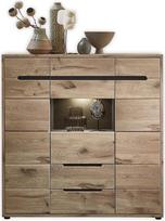 „Stella Trading“ komoda „BELLANO“ su „Viking Oak Look“ apdaila, grafito spalvos, moderni svetainės spintelė su stalčiais ir LED apšvietimu, 125 x 128 x 38 cm (P x A x G) | 125 x 128 x 38 cm (P x A x G), svetainės spintelė su stiklinėmis durimis, medinėmis