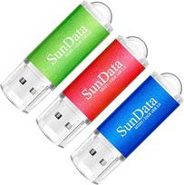 „SunData“ USB atmintinė, 32GB, USB 2.0 – 4 vnt. rinkinys, įvairių spalvų: juoda, mėlyna, raudona ir auksinė, 32GB