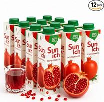 „Sunich“ granatų sultys, 100 % vaisių sultys iš koncentrato – 12 x 1 l – be pridėto cukraus – veganiškos – vaisinis ir kartokas skonis – didelis paketas