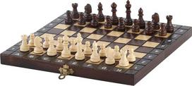 „Sunrise Chess & Games“ 3-in-1 medinis mokyklinis rinkinys, 28 cm | Šachmatai, „Dame“ ir nardai, sulankstoma dėžutė, 28 cm, karaliaus aukštis 49 mm, bukas ir beržas, kompaktiškas formatas