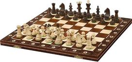 „Sunrise Chess & Games Consul“ medinis šachmatų rinkinys, rudos spalvos, 48 cm | Sulankstoma medinė lenta, karalius 93 mm, rankomis degtos figūrėlės, rankomis dažyti laukeliai, įdėklas viduje