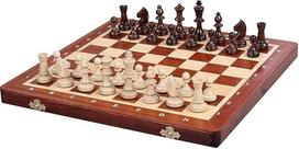 „Sunrise Chess & Games“ turnyrinė šachmatų lenta Nr. 3 su intarsijomis, 35 cm | Sulankstoma lenta su intarsijomis, 35 cm, rankų darbo skroblo figūrėlės, vidinis skyrius, klasikinis turnyrinis formatas