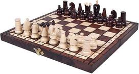 „Sunrise Chess & Games“ „Royal Maxi“ 31 cm mediniai šachmatai, rudi | Sulankstoma dėžutė 31 cm, rankų darbo figūrėlės iš bukmedžio ir skroblo, vidinis skyrius, kompaktiškas kelioninis formatas