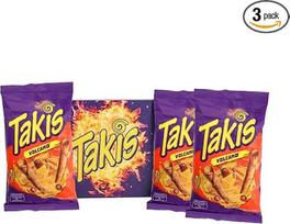 „Takis Volcano“ tortiljų traškučiai, „Hot Chili with Cheese Note“, aštrus meksikietiškas kukurūzų užkandis, rinkinys (3 x 100 g)