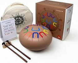„TAMBÚ PLUS“ plieninis liežuvinis būgnas, 10 colių (25 cm) skersmens, su 11 tonų. „Handpan“ būgnas, metalinis perkusinis instrumentas (terakota)