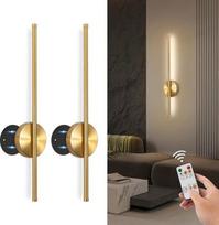 „TaoFiaCo“ 60 cm LED sieninis šviestuvas su baterija, skirtas naudoti patalpose, auksinis, 2 vnt. rinkinys | Sieninis šviestuvas su nuotolinio valdymo pultu, 3 spalvų temperatūros nustatymo galimybė, reguliuojamas šviesos stiprumas, belaidis LED sieninis