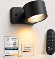 „Tap-Light Aurora“ sieninis šviestuvas su baterija, LED, nereikia gręžti, reguliuojamas šviesos stiprumas, juodos spalvos | Belaidis magnetinis, 3 šviesos spalvos, pasukamas 360°, su USB-C jungtimi ir nuotolinio valdymo pultu – skirtas miegamajam, prieška