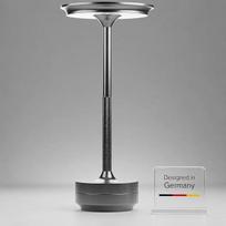 „TAP Light Retro“ stalo lempa, sidabrinė, su reguliuojamu apšvietimu | Aliuminio „vintage“ stiliaus lempa su šiuolaikiniu dizainu | 28 cm aukščio, maitinama baterijomis | Elegantiška naktinė lempa, tinkanti tiek svetainei, tiek valgomajai, tiek miegamajam