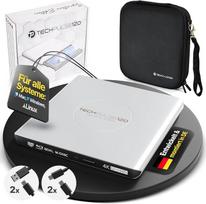 „techPulse120“ išorinis USB 3.1 USB-C UHD 4K 3D M-DISC Blu-ray DVD CD HDR10 128GB diskų įrašymo įrenginys su „Signature“ komplektu, maišeliu ir 90 cm jungiamuoju kabeliu, aliuminis (sidabrinis)