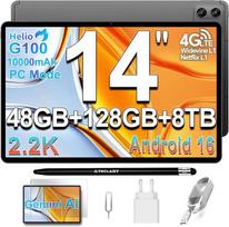„TECLAST T70PRO“ planšetinis kompiuteris, 14 colių, 2,2K, žaidimų planšetinis kompiuteris su „Android 16“, „Helio G100“ 2,2 GHz, 10 000 mAh/18 W, 48GB RAM + 128GB (iki 8 TB TF), 4G LTE su dviem SIM kortelėmis, kompiuterio režimas, „Widevine L1“, „WLAN“/
