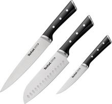 „Tefal Ice Force K232S374“ 3 dalių peilių rinkinys: mėsos peilis (20 cm), „Santoku“ peilis (18 cm), universalus peilis (11 cm), pagaminti iš vokiško nerūdijančio plieno, užtikrinantys ilgalaikį pjovimo efektyvumą ir aštrumą, nerūdijantis plienas / juoda s