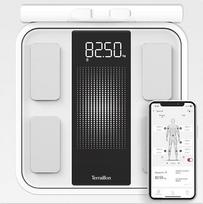 „TERRAILLON“ asmeninės svarstyklės, išmaniosios svarstyklės, „Bluetooth“ su programėle, analizė naudojant 8 elektrodus: KMI, riebalų masė, raumenų masė, vandens masė, tikslumas 50 g, iki 180 kg, „Weight Expert“