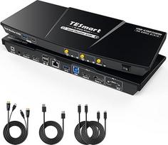 „TESmart MST“ USB-C, DisplayPort, HDMI KVM komutatorius, skirtas 2 kompiuteriams ir 2 monitoriams, 4K @ 60 Hz KVM komutatorius HDC202-Prime, „Type-C“ 60 W įkrovimas nešiojamajam kompiuteriui, „Gigabit Ethernet“, USB 3.0, EDID, garso ir mikrofono išėjimai,