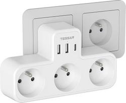 „TESSAN“ 6-in-1 daugiafunkcinė rozetė su USB-C jungtimis, sieninė rozetė su 3 USB ir prancūziškais lizdais, 3 kintamosios srovės lizdais, daugiafunkcinė rozetė, maks. 4000 W, sieninė rozetė namams, virtuvei, biurui, suderinama su mobiliaisiais telefonais