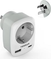 „TESSAN“ adapteris Australijai, 3-in-1 kelioninis adapteris Australijai su 2 USB jungtimis, adapteris Kinijos ir Vokietijos kištukams, kištukų adapteris Australijai, maitinimo adapteris Naujojoje Zelandijoje, Kinijoje ir Argentinoje, I tipo kelioninis kiš