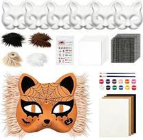 „Therian Mask“ – 6 dalių kačių kaukių kūrimo rinkinys | Sudėtyje: 6 kaukės, tinklelis, pliušinės juostelės, teptukai ir dažai – puikiai tinka kostiumų vakarėliams, vaidmenų žaidimams ir Helovinui