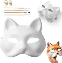 „Therian Mask“ – 12 vnt. dažyti skirtų kačių kaukių, baltos spalvos, su 4 teptukais | „DIY“ popierinė kaukė, tuščia kaukė, dažyti skirta kačių kaukė, nedažytos kaukės, skirtos Helovinui, cosplay, kaukių vakarėliui ir kaukių baliui