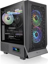 „Thermaltake Ceres 300 TG ARGB“ juodas vidutinio dydžio kompiuterio korpusas, 3 vėdinimo ventiliatoriai „CT140“, suderinamas su 360 mm radiatoriumi, LCD ekranas, pasirinktinai – 4 mm storio grūdinto stiklo šoninė sienelė