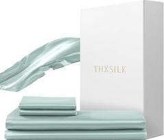 „THXSILK“ šilko patalynės komplektas, 2 dalių, antklodės užvalkalas 135 x 200 cm ir pagalvės užvalkalas 80 x 80 cm, prabangus šilko patalynės komplektas, ypač minkštas ir glotnus, šviesiai mėlynos spalvos
