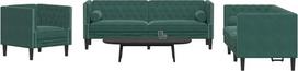 „Tidyard Chesterfield 3209283“ 3 dalių sofų komplektas su pagalvėlėmis, tamsiai žaliu aksomu, minkšta sofa, poilsio sofa, skirta svetainei, prieškambariui ir biurui