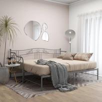 „Tidyard“ išskleidžiamas sofos-lovos rėmas, sofa-lova, dienos lova, svečių lova, metalinė lova, sofa, pilkos spalvos metalas, 90 x 200 cm