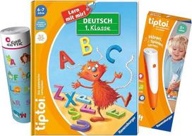 „tiptoi Ravensburger“ rinkinys: „Vokiečių kalba 1 klasė“ („Mano mokymosi žaidimų nuotykis“) + 00110 rašiklis su ABC plakatu, mokomasis žaislas vaikams
