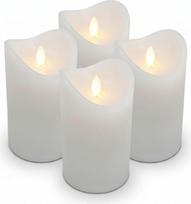 „ToCi“ 4 vnt. LED žvakių, baltos, skersmuo 7,5 x 15 cm – tikros vaško žvakės be liepsnos, su judančia liepsna ir laikmačiu – stulpinės žvakės su LED šviesa, skirtos Advento laikotarpiui, dekoravimui, kapų apšvietimui, naudojimui patalpose