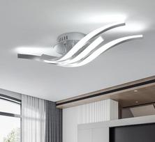 „Toolight“ lubinis šviestuvas LED, 52 cm, 24 W, 2700 LM, bangos formos, šaltai balta 6500 K, modernus sidabrinis LED šviestuvas su 3 LED šviesos juostomis, skirtas svetainei, virtuvei, miegamajam ir prieškambariui