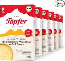 „Töpfer Sonnengrieß“ ekologiškos grūdų košės iš kviečių manų kruopų su obuoliais ir bananais – košė kūdikiams nuo 6 mėnesių – vaisių skonio ir lengvai virškinama – be pridėto cukraus ir be aromatinių medžiagų – 6 x 200 g