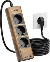 „TOPREK“ elektros lizdų blokas su 3 USB-C jungtimis, apsauga nuo viršįtampių ir jungikliu