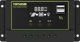 „TOPSOLAR“ 20 A, 12 V/24 V PWM saulės energijos įkroviklio valdiklis su LCD ekranu, skirtas AGM, gelinėms, LiFePO ir skysčio užpildytoms baterijoms