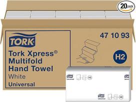 „Tork Xpress“ daugkartinio sulankstymo rankšluosčiai, universalūs, balti, skirti „Tork H2“ daugkartinio sulankstymo sistemai, rankšluosčiai, 1 sluoksnis, 20 x 250 lapelių, balti | Universalūs sulankstomi rankšluosčiai, skirti rankšluosčių laikikliams – da