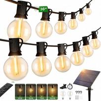 „Torkase“ LED saulės energija maitinamos lauko girliandos, 36 m – 50 + 2 lauko girliandos su G40 lemputėmis, IP65 atsparumas atmosferos poveikiui, saulės energija maitinamos girliandos su nuotolinio valdymo pultu, skirtos lauko naudojimui sode, balkone, v