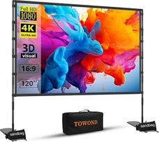 „Towond“ projektoriaus ekranas ir stovas, 120 colių projektoriaus ekranas, nešiojamas kino ekranas patalpoms, 16:9, 4K, skirtas priekinės ir galinės projekcijos rodymui, su nešiojimo dėklu, nesusiraukšlėjantis